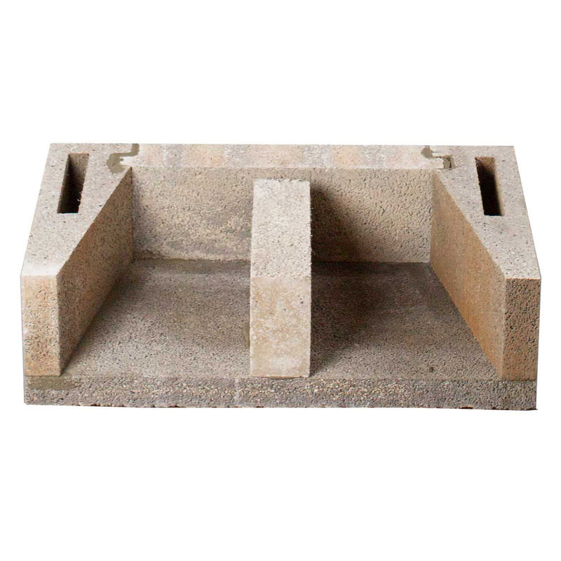 A beige and brown concrete log storage unit for firewood, designed for outdoor use.