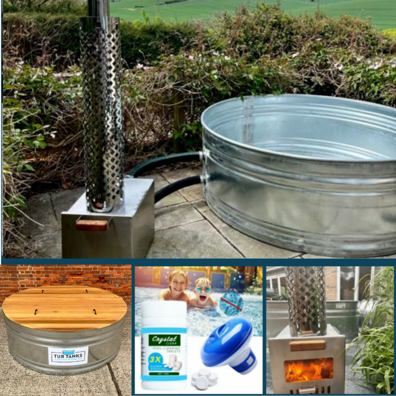 Hastings 5ft Round Stock Tank and Wood Fired Square Heater Kit with Cedar Lid