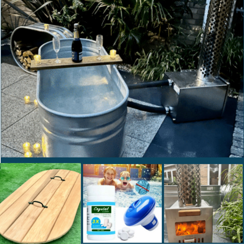 Hastings 5ft Oval Stock Tank and Wood Fired Square Heater Kit with Cedar Lid