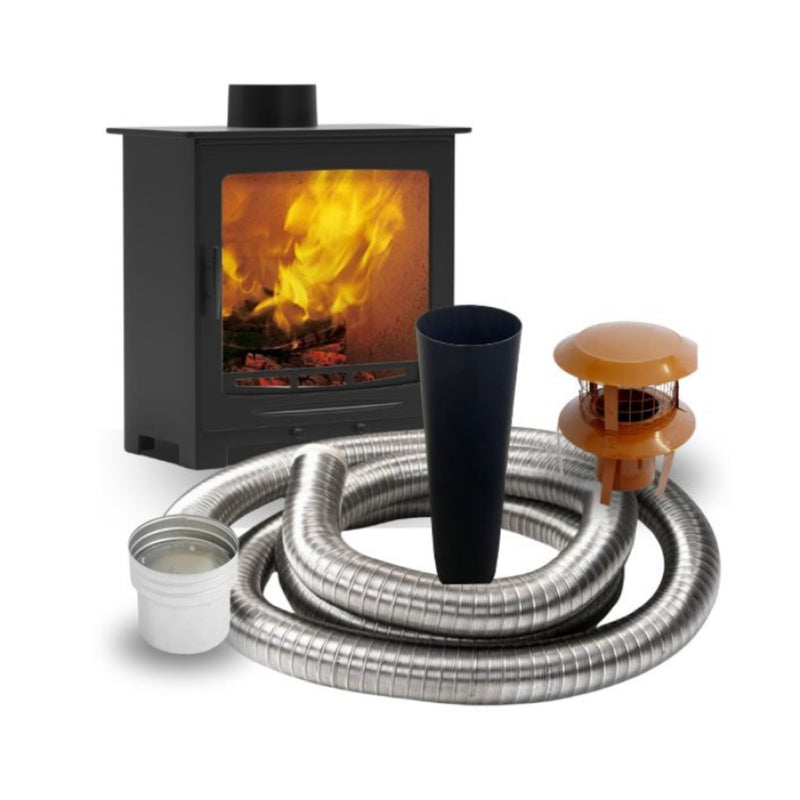 Castle Stoves Stirling Wood Stove Basic Kit with 10m Flex Package
