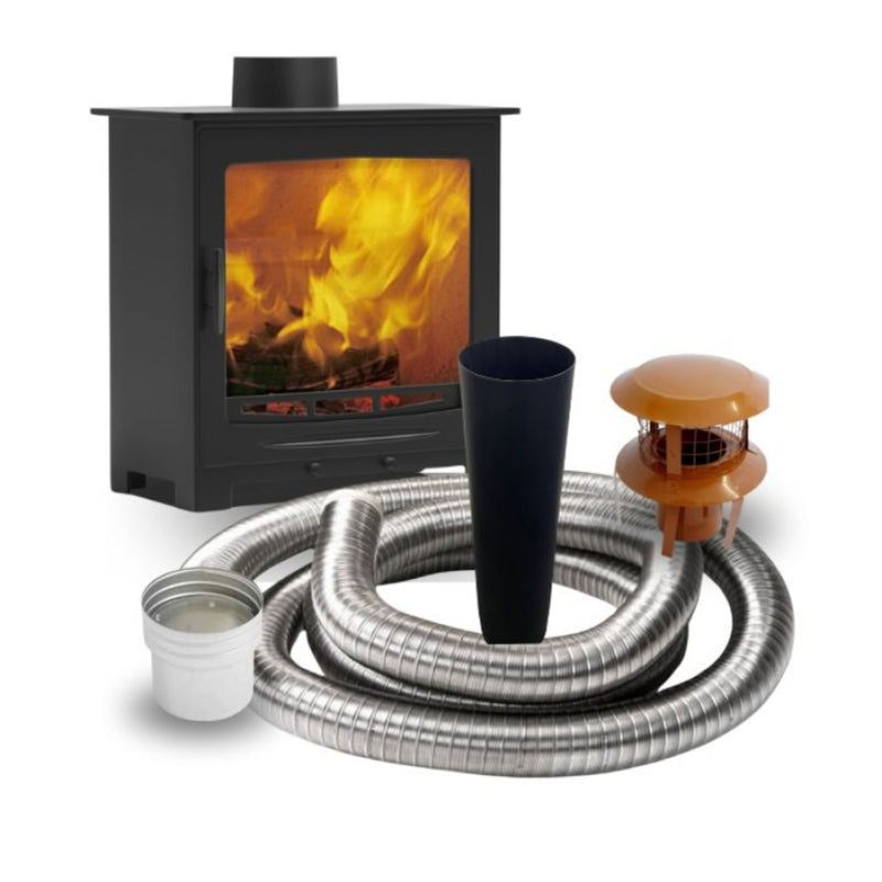 Castle Stoves Framlingham Wood Stove Basic Kit with 10m Flex Package