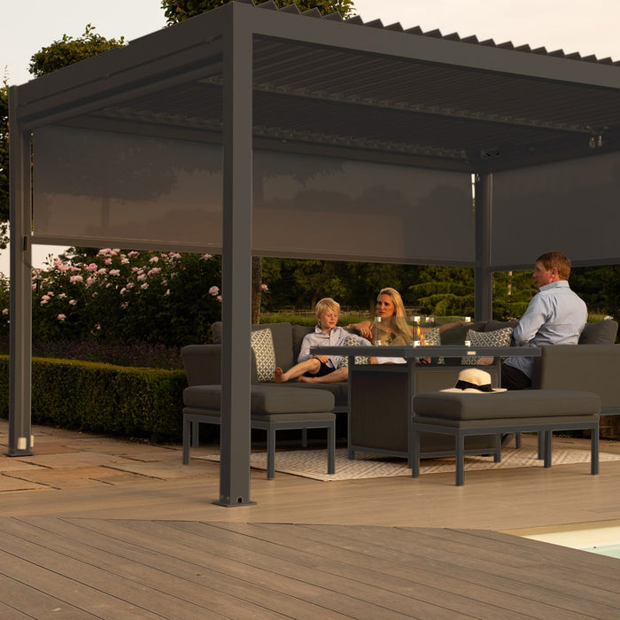 Maze Como - 3m x 3m Aluminium Metal Outdoor Garden Pergola with 4 Drop Sides & LED Lighting - Grey