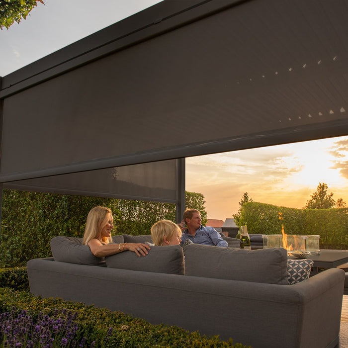 Maze Como - 3m x 3m Aluminium Metal Outdoor Garden Pergola with 4 Drop Sides & LED Lighting - Grey