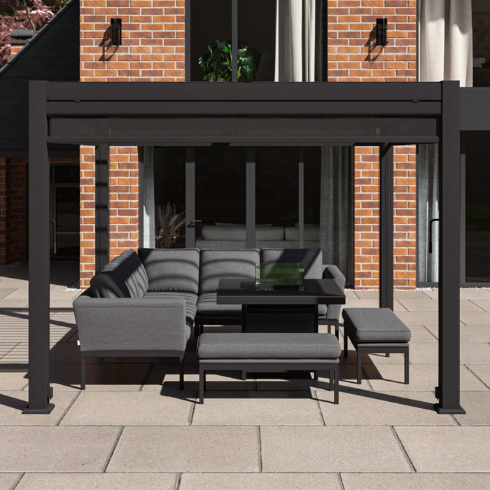 Maze Como - 3m x 3m Aluminium Metal Outdoor Garden Pergola with 4 Drop Sides & LED Lighting - Grey