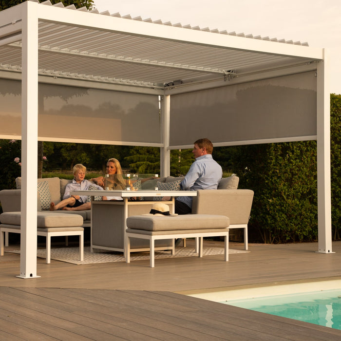 Maze Como - 3m x 3m Aluminium Metal Outdoor Garden Pergola with 4 Drop Sides & LED Lighting - White