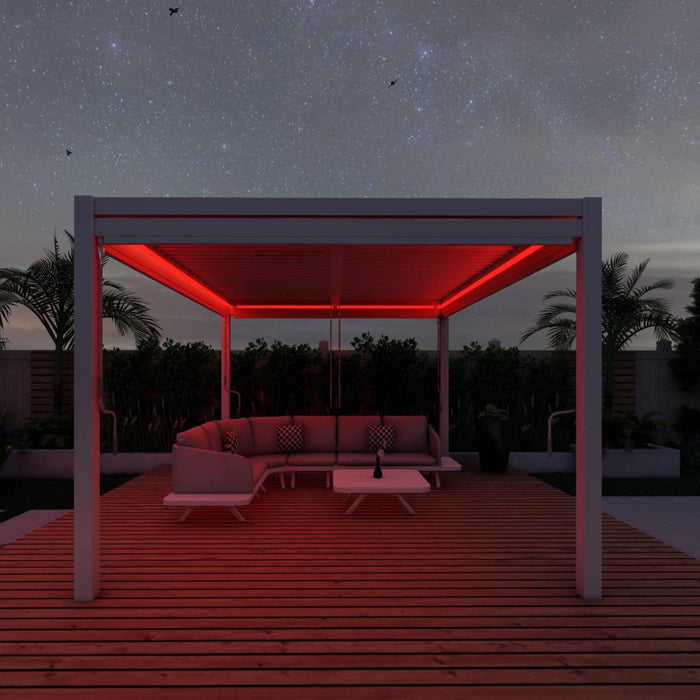 Maze Como - 3m x 3m Aluminium Metal Outdoor Garden Pergola with 4 Drop Sides & LED Lighting - White