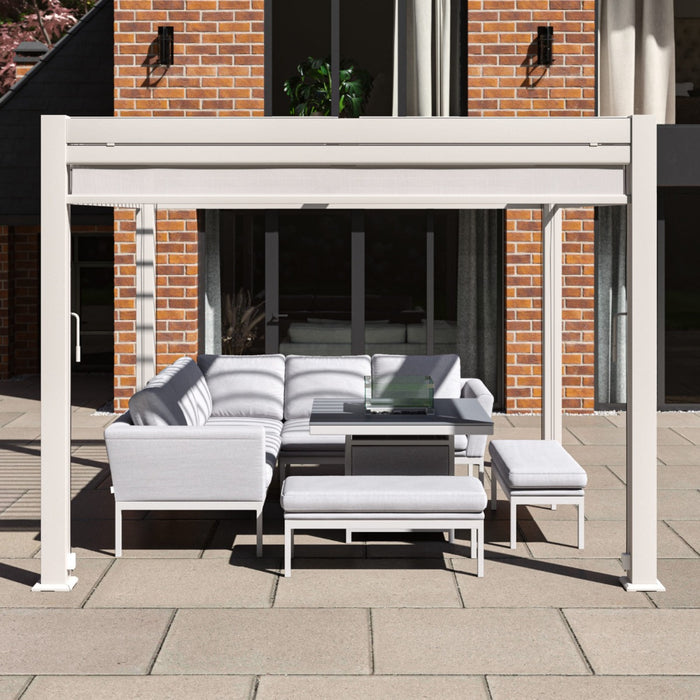 Maze Como - 3m x 3m Aluminium Metal Outdoor Garden Pergola with 4 Drop Sides & LED Lighting - White