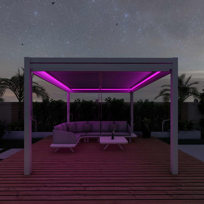 Maze Como - 3m x 3m Aluminium Metal Outdoor Garden Pergola with 4 Drop Sides & LED Lighting - White