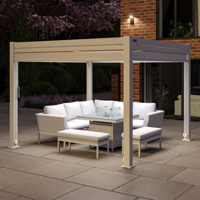 Maze Como - 3m x 3m Aluminium Metal Outdoor Garden Pergola with 4 Drop Sides & LED Lighting - White