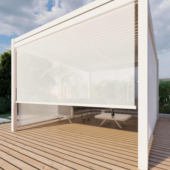 Maze Como - 3m x 3m Aluminium Metal Outdoor Garden Pergola with 4 Drop Sides & LED Lighting - White