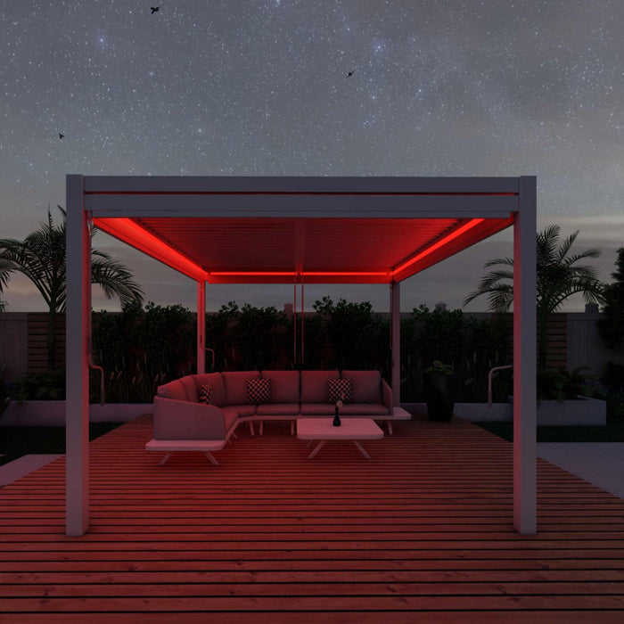 Maze Como - 4m x 4m Aluminium Metal Outdoor Garden Pergola with 4 Drop Sides & LED Lighting - White