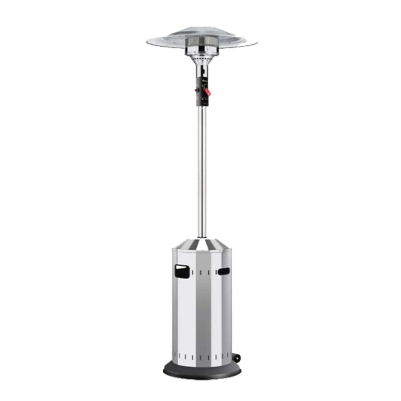 Stainless steel patio heater on a white background