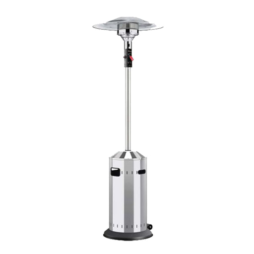 Stainless steel patio heater on a white background