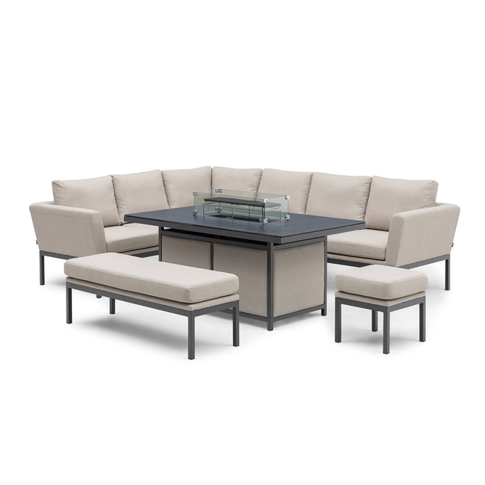 Maze Pulse Rectangular Corner Dining Set with Fire Pit Table