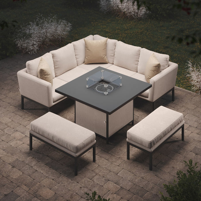 Maze Pulse Square Corner Dining Set with Fire Pit Table