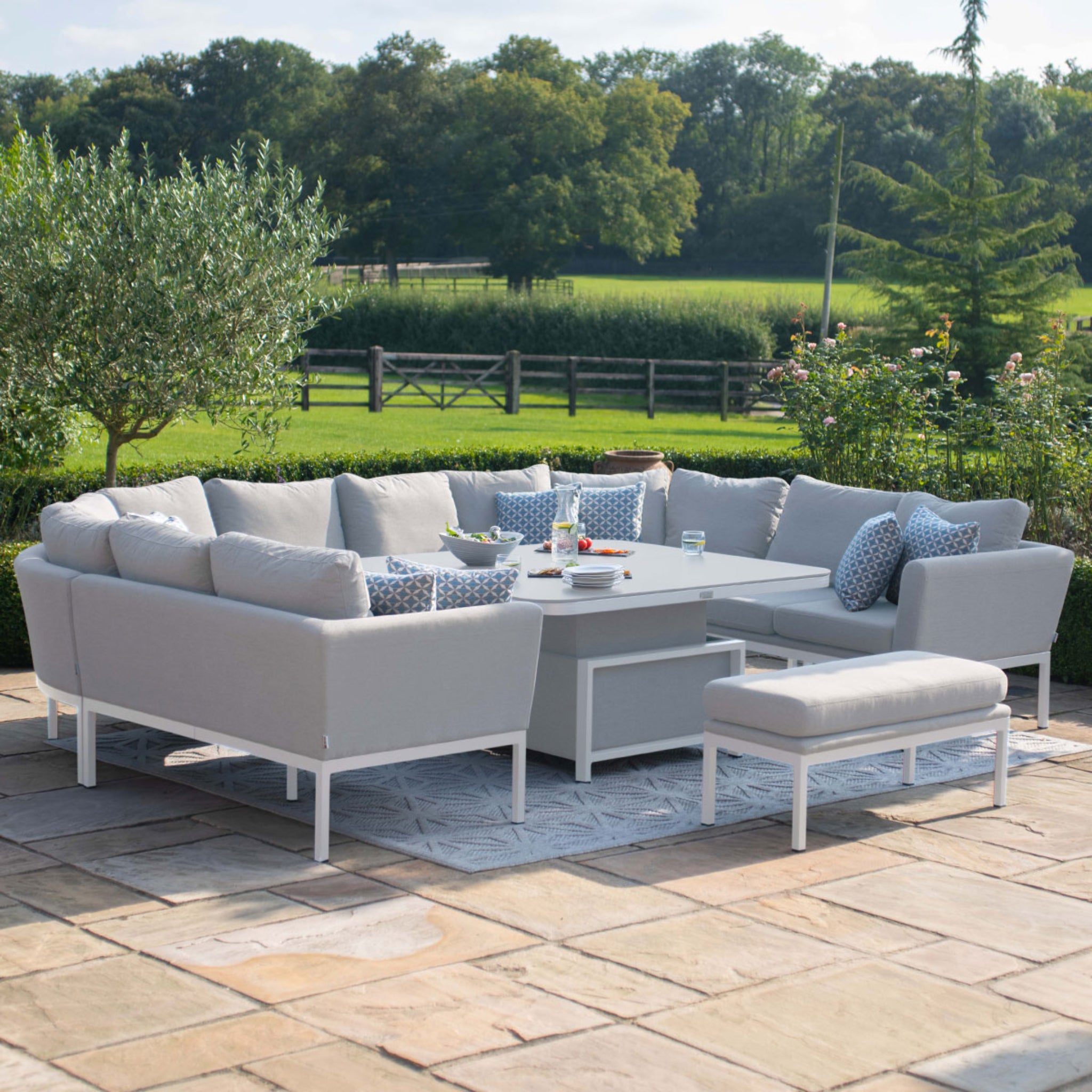 Maze Pulse U Shape Corner Dining Set with Rising Table — Outdoor Iconic