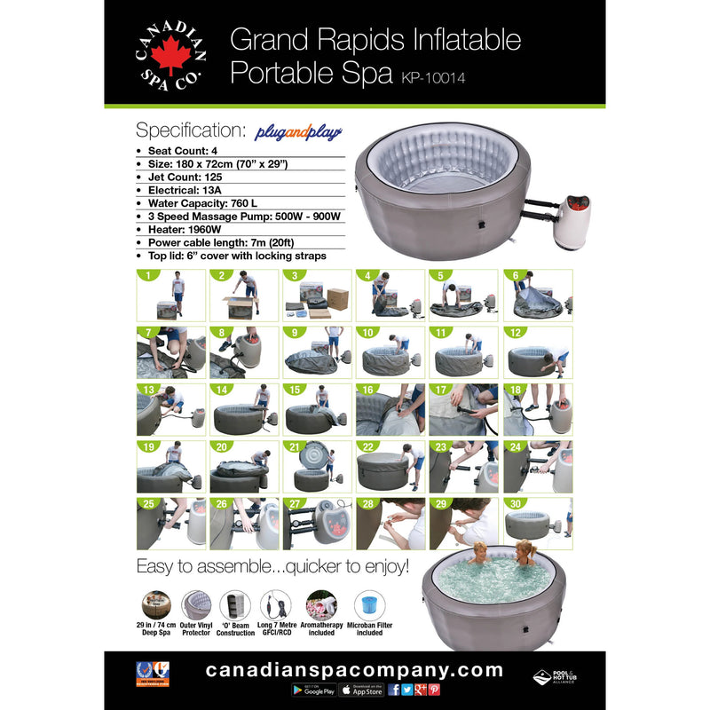 Canadian Spa 2024 Grand Rapids Inflatable 110-Jet 3-Speed 4-Person Hot Tub with LED Light