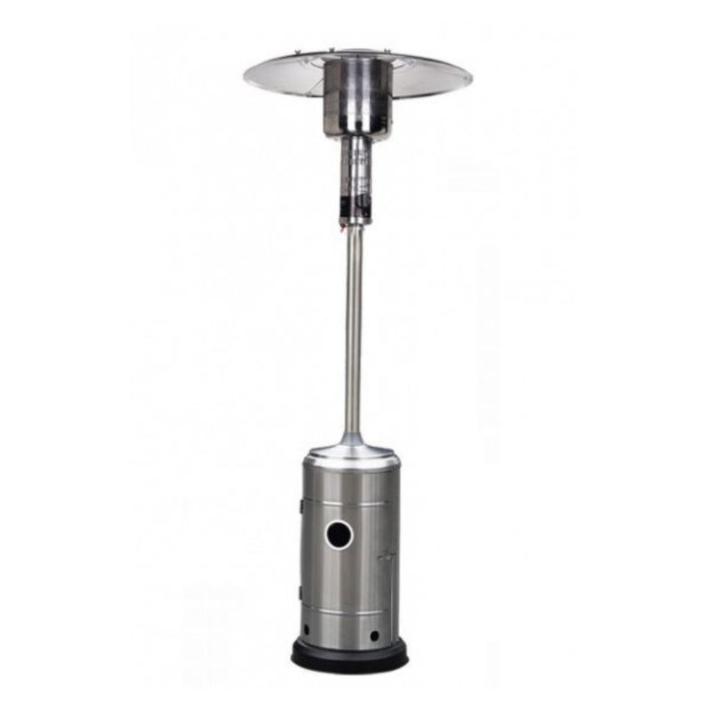 Stainless steel patio heater on a white background