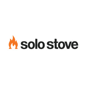Solo stove logo with a flame icon on a white background