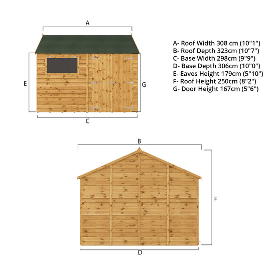 Mercia 10ft x 10ft Premium Shiplap Reverse Apex Workshop