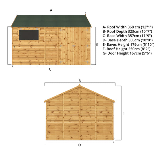 Mercia 12ft x 10ft Premium Shiplap Reverse Apex Workshop