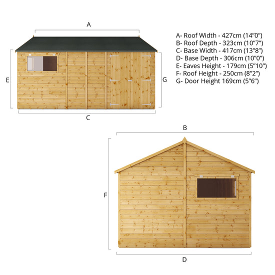 Mercia 14ft x 10ft Premium Shiplap Reverse Apex Workshop