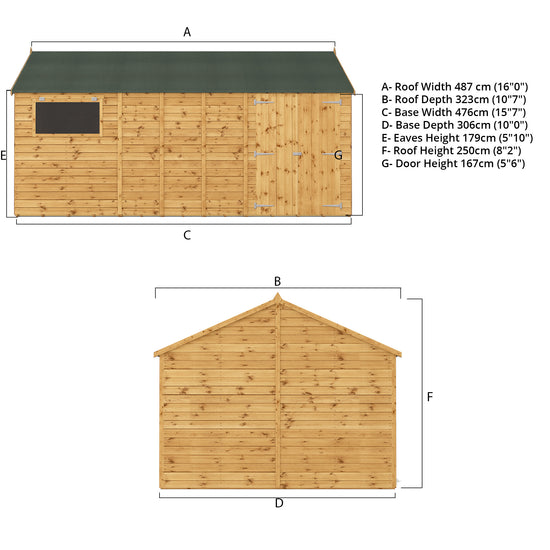 Mercia 16ft x 10ft Premium Shiplap Reverse Apex Workshop