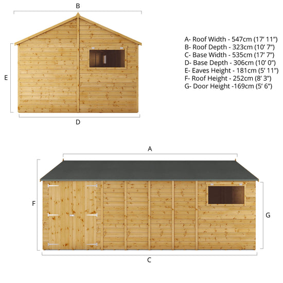 Mercia 18ft x 10ft Premium Shiplap Reverse Apex Workshop