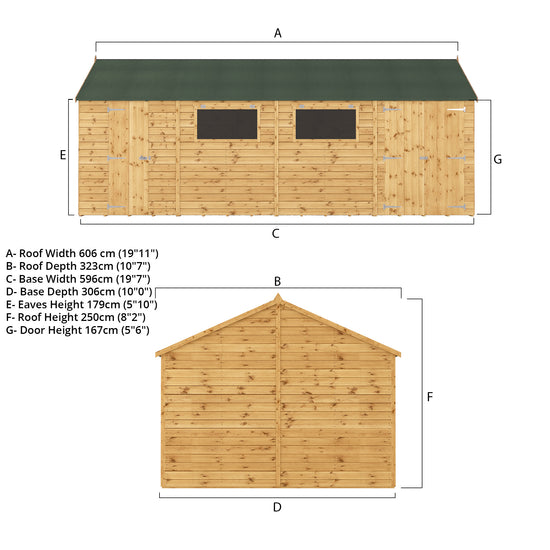 Mercia 20ft x 10ft Premium Shiplap Reverse Apex Workshop