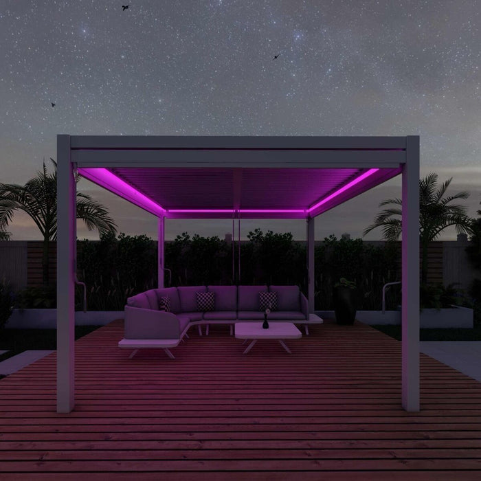 Maze Como - 4m x 4m Aluminium Metal Outdoor Garden Pergola with 4 Drop Sides & LED Lighting - White