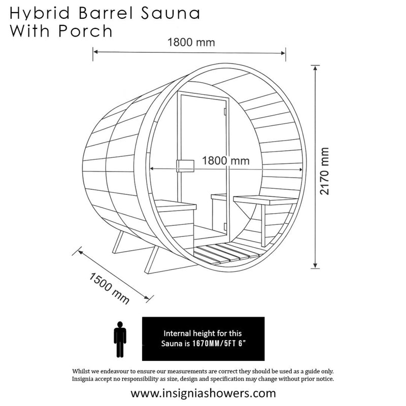 Insignia 2–3 Person Outdoor Hybrid Barrel Sauna With Porch
